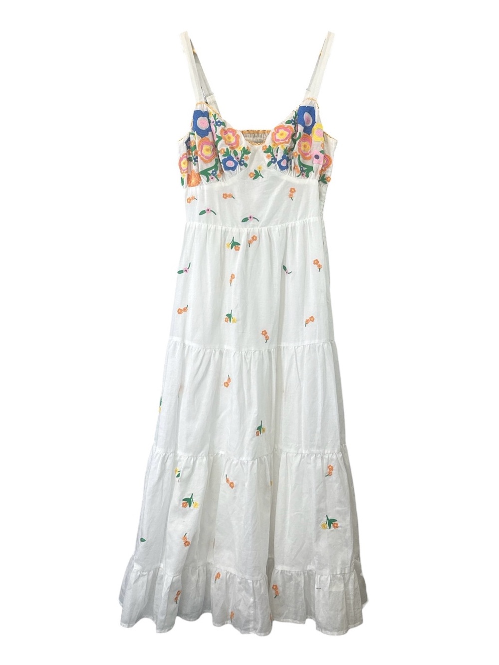 Jacquie Garden party White Midi Dress with Multicolor Floral Embroidery Size M - Picture 2 of 9
